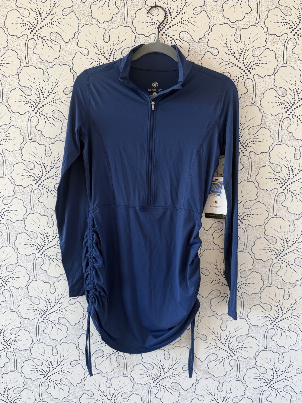 Women's Long-Sleeve Navy Ruched Dress UPF 50+